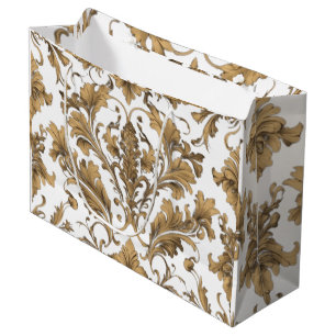 Sacola Para Presentes Grande Vintage Damasco Dourado Elegante