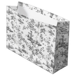 Sacola Para Presentes Grande Vintage English Floral Toile de Jouy Cinza