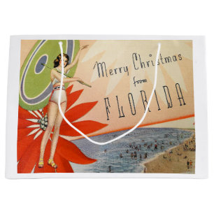 Sacola Para Presentes Grande Vintage Felry Christmas da Florida Beach