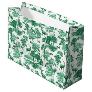 Sacola Para Presentes Grande Vintage Green Deer Fox Country Toile