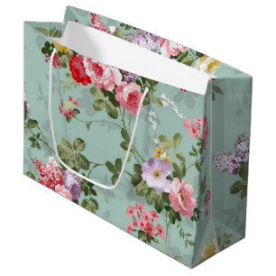 Sacola Para Presentes Grande Vintage Green Floral Design