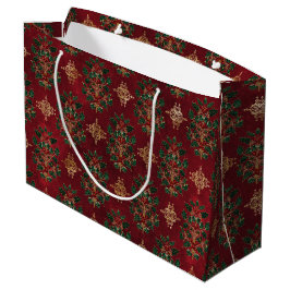 Sacola Para Presentes Grande Vintage Holly Damask Pattern 