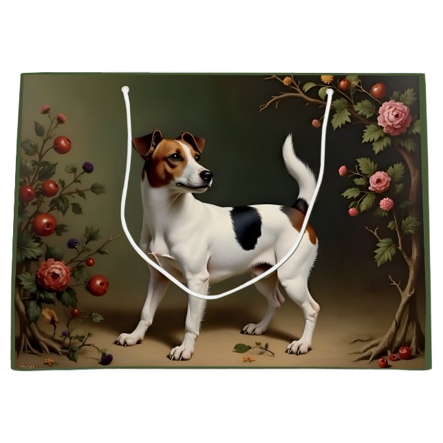 Sacola Para Presentes Grande Vintage Jack Russell (Frente)