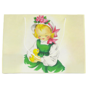Sacola Para Presentes Grande Vintage Little Girl Retro Cuide