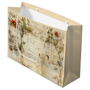 Sacola Para Presentes Grande Vintage - Pergaminho - Carta de Amor com Flores (6