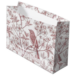 Sacola Para Presentes Grande Vintage Sakura Cherry Blossom & Bird Aestética 1