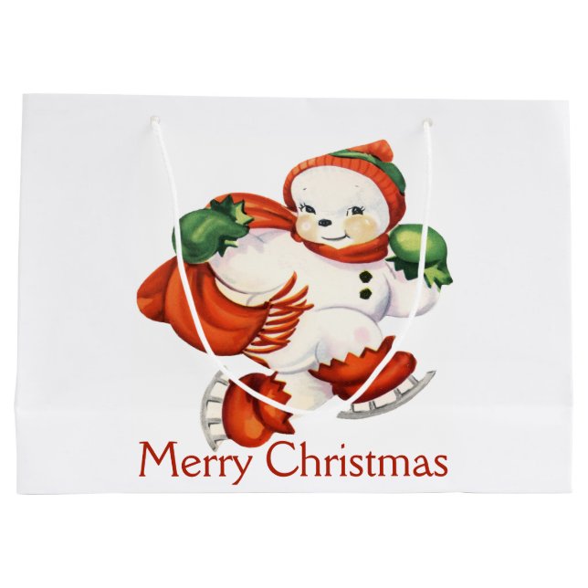 Sacola Para Presentes Grande Vintage Snowman Gift Bag (Verso)