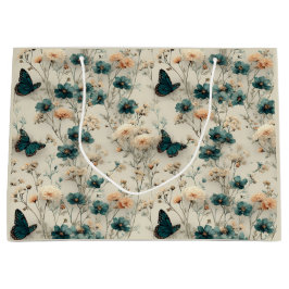 Sacola Para Presentes Grande Vintage Spring Flowers and Butterflies