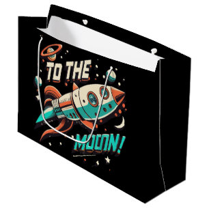 Sacola Para Presentes Grande Vintage to the Moon Rocket ship