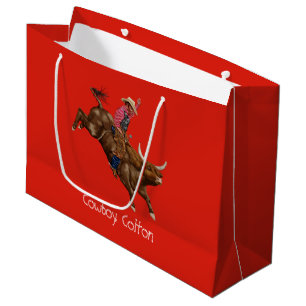 Sacola Para Presentes Grande Vintage touro montando cowboy