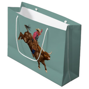 Sacola Para Presentes Grande Vintage touro montando cowboy