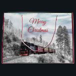 Sacola Para Presentes Grande Vintage Train Winter Christmas Cena<br><div class="desc">Um saco-presente grande com uma fotografia de uma paisagem de inverno gelada com pinheiros cobertos de neve. Um trem vermelho,  dourado e preto à moda antiga,  viajando pela natureza selvagem.</div>