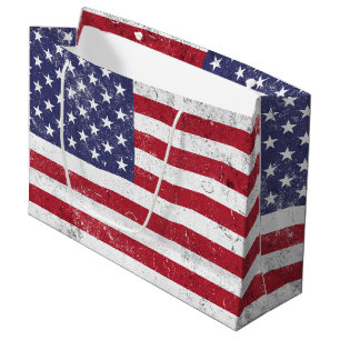 Sacola Para Presentes Grande Vintage USA Flag Patriótico Americano Red White Bl