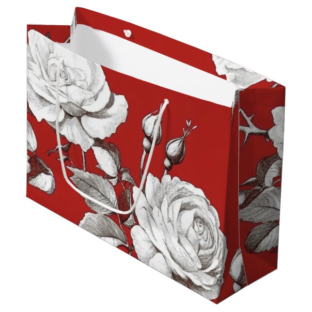 Sacola Para Presentes Grande Vintage White Rose (Frente inclinada)