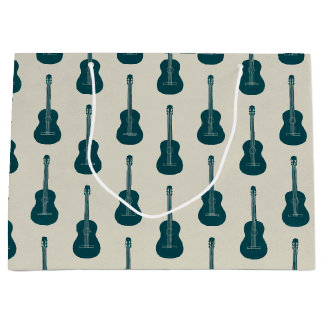Sacola Para Presentes Grande Violão Acústico Grungy bolinhas azul creme