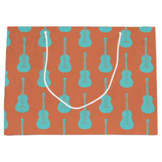 Sacola Para Presentes Grande Violão Acústico Grungy bolinhas verde laranja