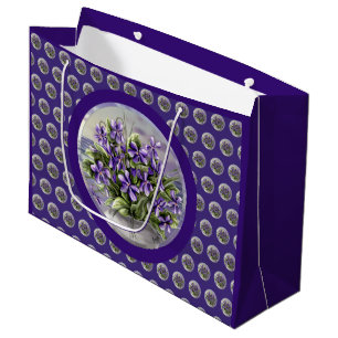 Sacola Para Presentes Grande violetas em vidro luar