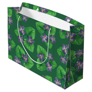 Sacola Para Presentes Grande Violetas no verde esmeralda