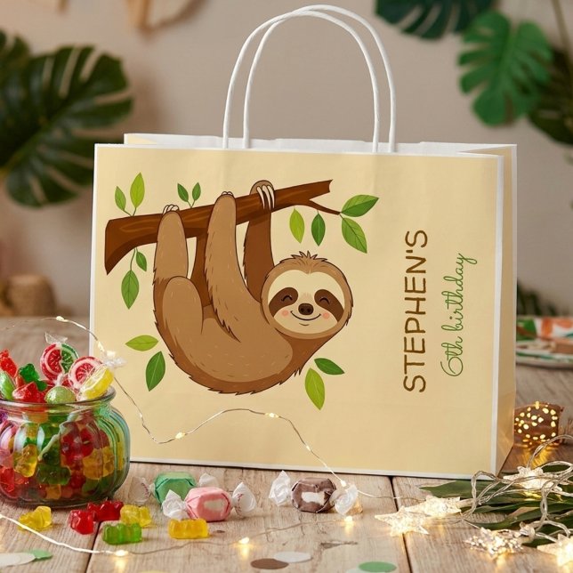 Sacola Para Presentes Grande Wanna hang out? sloth kids birthday (Criador carregado)