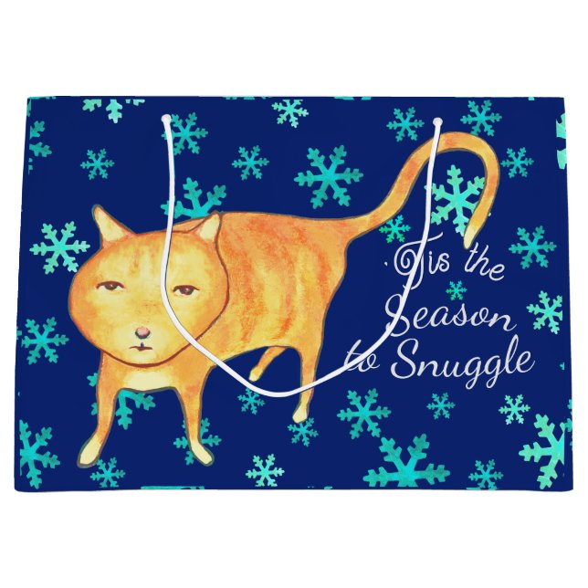 Sacola Para Presentes Grande Warm Fuzzies & Winter Flurries Christmas Cat (Frente)