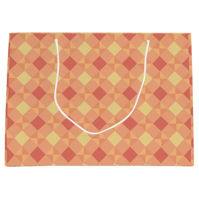 Sacola Para Presentes Grande Warm Geometric Diamond Pattern in Peach & Terracot (Frente)