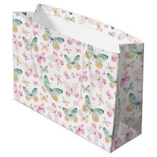 Sacola Para Presentes Grande Watercolor Butterflies Pattern