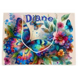 Sacola Para Presentes Grande Watercolor Butterfly Floral Garden Personalized