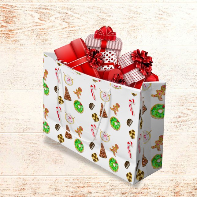 Sacola Para Presentes Grande Watercolor Christmas Cookies  (Criador carregado)