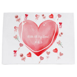 Sacola Para Presentes Grande Watercolor Heart Valentine Gift Bag