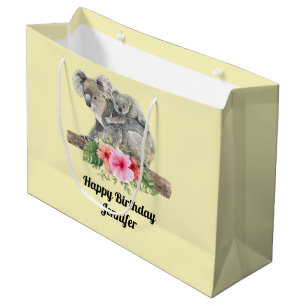 Sacola Para Presentes Grande Watercolor Koala Bears Bonita Mãe e Bebê