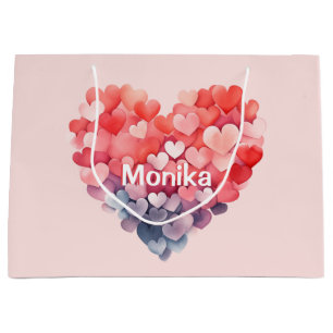 Sacola Para Presentes Grande Watercolor Red Hearts I Love You Personalized Name