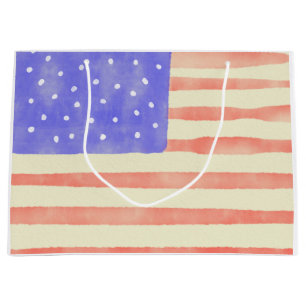 Sacola Para Presentes Grande Watercolor rustic bandeira americana