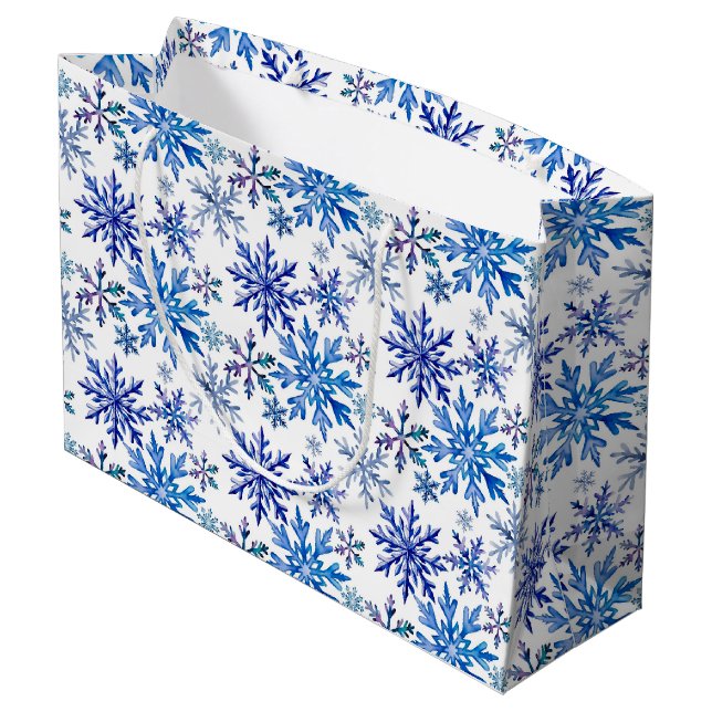 Sacola Para Presentes Grande Watercolor Snowflakes Pattern (Verso inclinado)