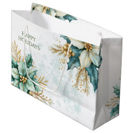 Sacola Para Presentes Grande Watercolor Teal Floral Natal Feriado Bag Dif
