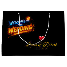 Sacola Para Presentes Grande Wedding Welcome Sign – Personalized Names & Date