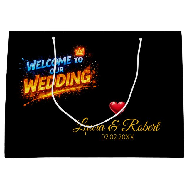 Sacola Para Presentes Grande Wedding Welcome Sign – Personalized Names & Date (Frente)