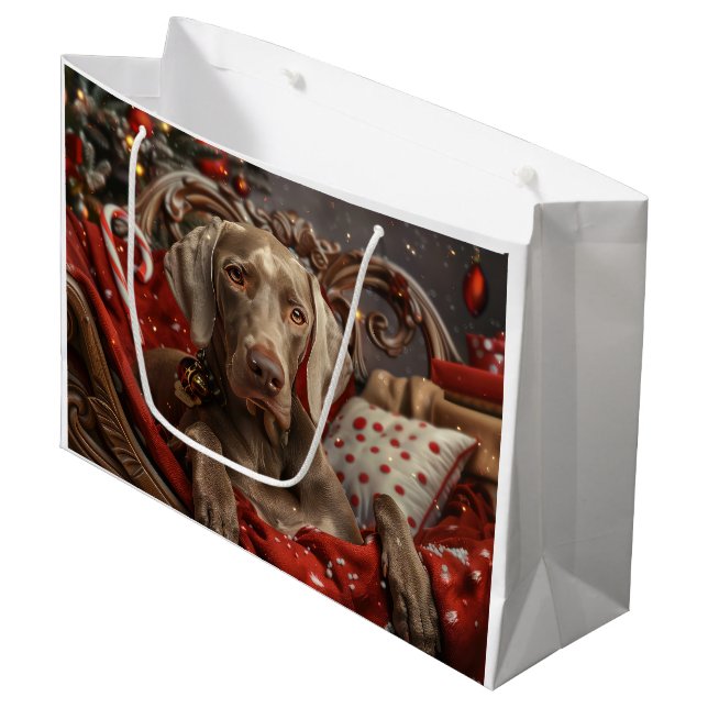Sacola Para Presentes Grande Weimaraner Cão Festivo de Natal (Frente inclinada)