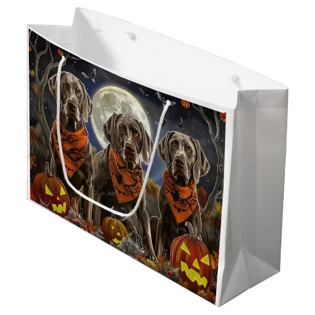Sacola Para Presentes Grande Weimaraner Halloween Spooky (Frente inclinada)