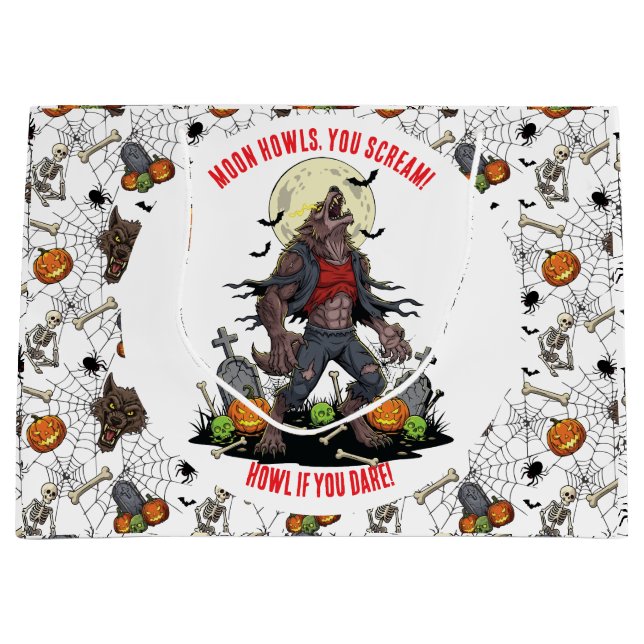 Sacola Para Presentes Grande 🐺 Werewolf Halloween Gift 🎃 💀 (Frente)