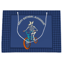 Sacola Para Presentes Grande Werewolf Skeleton on a BMX Bike Boys Birthday