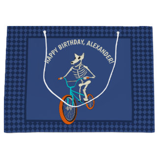 Sacola Para Presentes Grande Werewolf Skeleton on a BMX Bike Boys Birthday