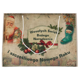 Sacola Para Presentes Grande Wesołych świąt Papais noeis de Natal poloneses Vin