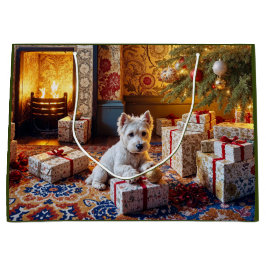 Sacola Para Presentes Grande West highland Terrier Holiday 