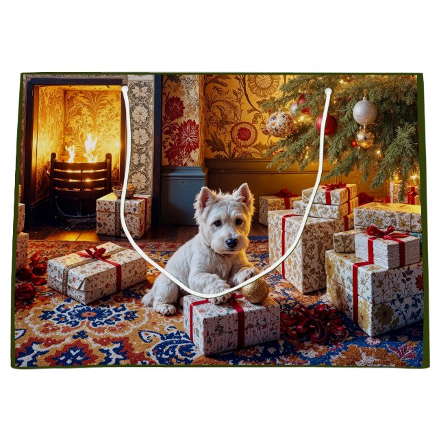 Sacola Para Presentes Grande West highland Terrier Holiday  (Frente)