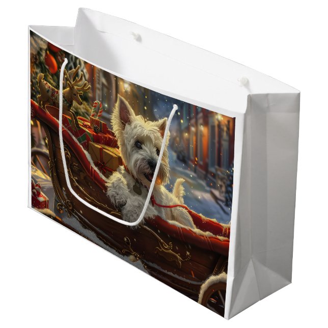 Sacola Para Presentes Grande West Highland White Terrier Cão Natal Festivo (Frente inclinada)