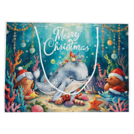 Sacola Para Presentes Grande Whale Santa Hat Under the Sea Christmas Party 