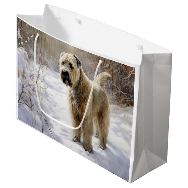 Sacola Para Presentes Grande Wheaten Terrier Deixe-o nevar no Natal (Frente inclinada)