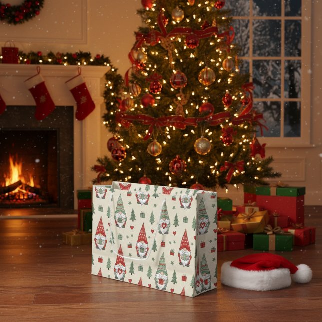 Sacola Para Presentes Grande Whimsical Christmas Gnome Gift Bag (Criador carregado)