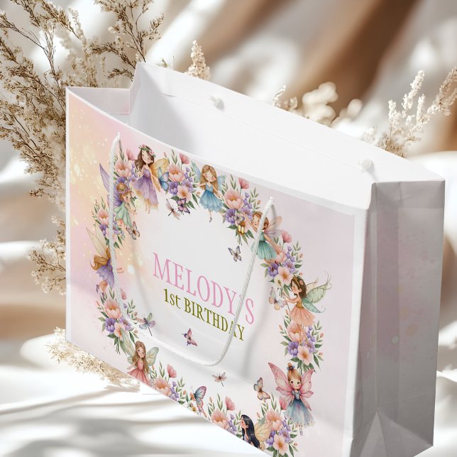 Sacola Para Presentes Grande Whimsical fairy garden 1st birthday  (Criador carregado)