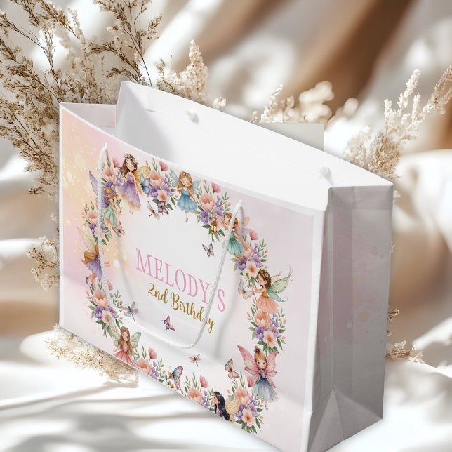 Sacola Para Presentes Grande Whimsical fairy garden 2nd birthday  (Criador carregado)